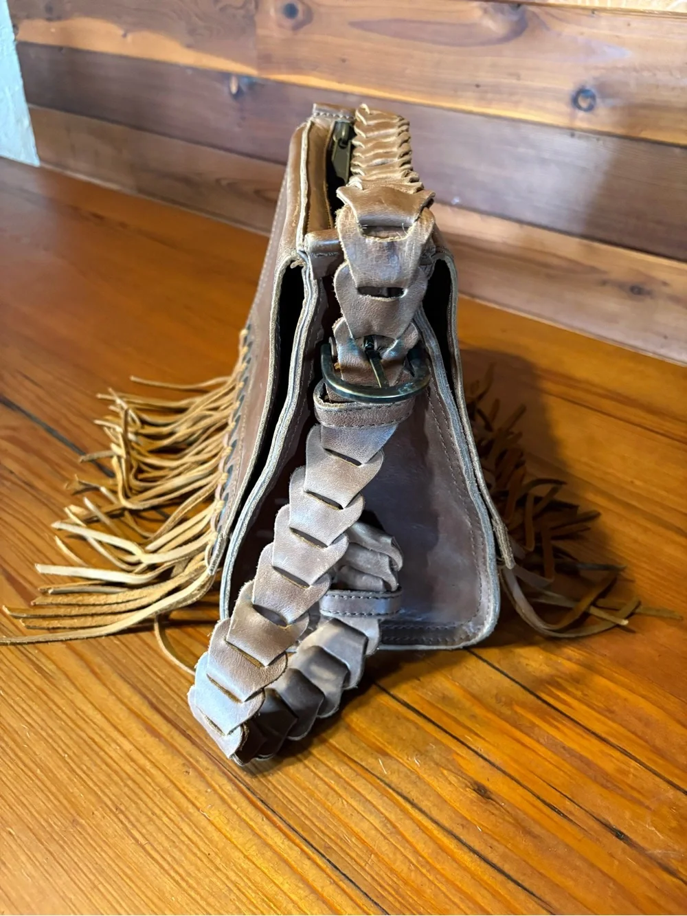 Women's Brown Leather Fringe Crossbody Bag by Saddleback Love 41